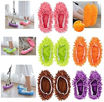 Washable Chenille Fibre House Floor Cleaning Dust Mop Slippers Foot Socks  Mop Shoes