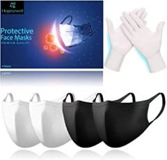 Protective Face Mask and Gloves Kit (4 Pack + 1 Pair Glove) 3 Layers of Protection – Washable Reusable, Nose Wire, Cotton, Breathable Cloth, Stretchable, Lightweight, Unisex, Men and Women