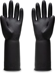 Uxglove Chemical Resistant Latex Gloves,Cleaning Protective Safety Work Heavy Duty Rubber Gloves,12.6",Black 1 Pair Size Large