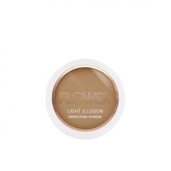 FLOWER Beauty By Drew Barrymore Light Illusion Perfecting Powder - Powder Foundation + Setting Powder for Makeup - Medium Buildable Coverage - Natural Glow + Flawless Finish - Mirror + Sponge Include d (Mocha)