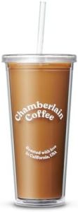 Chamberlain Coffee Tumbler - Clear Tumbler with Lid and Straw - 24 Oz Insulated Iced Coffee Cup - Double Wall Tumbler for Cold Brew, Iced Tea, Matcha Drinks