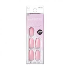 KISS imPRESS No Glue Mani Press On Nails, Color, 'Pink Dream', Pink, Medium Size, Coffin Shape, Includes 30 Nails, Prep Pad, Instructions Sheet, 1 Manicure Stick, 1 Mini File