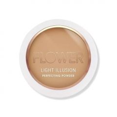 FLOWER Beauty By Drew Barrymore Light Illusion Perfecting Powder - Powder Foundation + Setting Powder for Makeup - Medium Buildable Coverage - Natural Glow + Flawless Finish - Mirror + Sponge Include d (Sable)