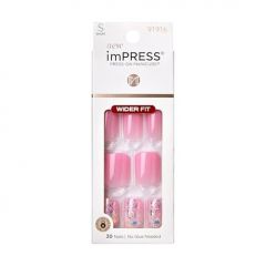 KISS imPRESS No Glue Mani Press-On Nails, Design, Dream It Up', Light Pink, Short Size, Wider Squoval Shape, Includes 30 Nails, Prep Pad, Instructions Sheet, 1 Manicure Stick, 1 Mini File