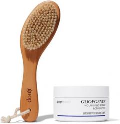 goop Beauty Dry Brush and Body Butter | Exfoliating & Detoxifying Dry Brush for Smooth Skin | 6.1 fl oz Body Lotion for Dry Skin & Skin Repair