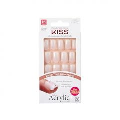 KISS Salon Acrylic, Press-On Nails, Nail glue included, 'Euphoria', French, Medium Size, Square Shape, Includes 28 Nails, 2g Glue, 1 Manicure Stick, 1 Mini File