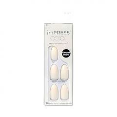 KISS imPRESS No Glue Mani Press On Nails, Color, 'Ballroom', White, Medium Size, Almond Shape, Includes 30 Nails, Prep Pad, Instructions Sheet, 1 Manicure Stick, 1 Mini File