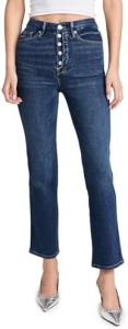 Good American Women's Good Curves Straight Partial Exposed Button Jeans