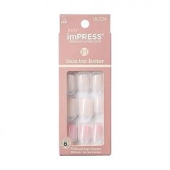 KISS imPRESS No Glue Mani Press On Nails, Bare But Better, Effortless Finish', Nude, Short Size, Squoval Shape, Includes 30 Nails, Prep Pad, Instructions Sheet, 1 Manicure Stick, 1 Mini File