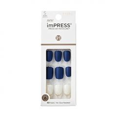 KISS imPRESS No Glue Mani Press On Nails, Design, Chasing Stars', Blue, Short Size, Squoval Shape, Includes 30 Nails, Prep Pad, Instructions Sheet, 1 Manicure Stick, 1 Mini File