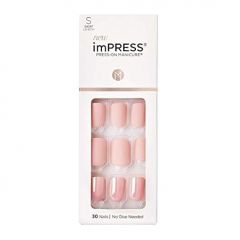 KISS imPRESS No Glue Mani Press On Nails, Design, 'Keep in Touch', Pink, Short Size, Squoval Shape, Includes 30 Nails, Prep Pad, Instructions Sheet, 1 Manicure Stick, 1 Mini File