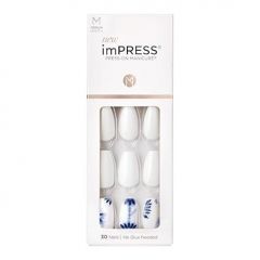 KISS imPRESS No Glue Mani Press On Nails, Design, 'Tye Dye', White, Medium Size, Coffin Shape, Includes 30 Nails, Prep Pad, Instructions Sheet, 1 Manicure Stick, 1 Mini File