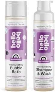 Hello Bello Tear-Free Bubble Bath for Babies & Kids, Lavender, 10 fl oz + Gentle Hypoallergenic Shampoo & Body Wash, pH-Balanced & Dermatologist-Tested, Vegan, 10 fl oz