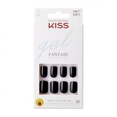 KISS Gel Fantasy Press On Nails, Nail glue included, 'Aim High', Black, Short Size, Squoval Shape, Includes 28 Nails, 2g Glue, 1 Manicure Stick, 1 Mini File, 1 Adhesive Tab