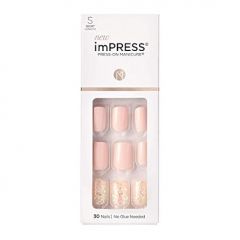 KISS imPRESS No Glue Mani Press On Nails, Design, Dorothy', Pink, Short Size, Squoval Shape, Includes 30 Nails, Prep Pad, Instructions Sheet, 1 Manicure Stick, 1 Mini File