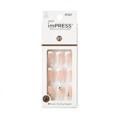 KISS imPRESS No Glue Mani Press On Nails, Design, My Worth', White, Short Size, Squoval Shape, Includes 30 Nails, Prep Pad, Instructions Sheet, 1 Manicure Stick, 1 Mini File