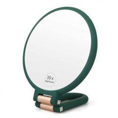 1X 15X Magnifying Hand Held Mirror,Double Side Folding Hand Mirror for Women with Adjustable Handle,Travel Table Desk Shaving Bathroom (Army Green)