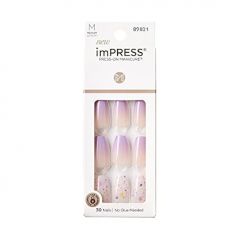 KISS imPRESS No Glue Mani Press On Nails, Design, All I Want', Purple, Medium Size, Coffin Shape, Includes 30 Nails, Prep Pad, Instructions Sheet, 1 Manicure Stick, 1 Mini File