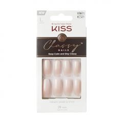 KISS Classy Press On Nails, Nail glue included, 'Be-you-tiful', Beige, Long Size, Coffin Shape, Includes 28 Nails, 2g Glue, 1 Manicure Stick, 1 Mini File