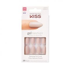 KISS Gel Fantasy Press On Nails, Nail glue included, 'Bookworm', Off White, Medium Size, Almond Shape, Includes 28 Nails, 2g Glue, 1 Manicure Stick, 1 Mini File, 1 Adhesive Tab