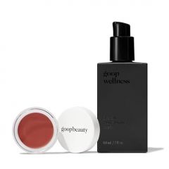 goop Beauty Cream Blush and Massage Oil Bundle | 0.5 oz Warm Terracotta Cream Blush for a Sheer Pop of Color on Lips & Cheeks | 2 fl oz of Mess Free Oil for a Couples Massage or Self Care | Gift Set