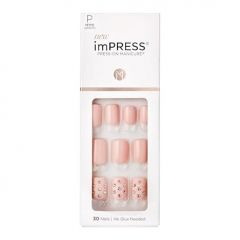 KISS imPRESS No Glue Mani Press On Nails, Design, Petite Secrets', Pink, Petite Size, Squoval Shape, Includes 30 Nails, Prep Pad, Instructions Sheet, 1 Manicure Stick, 1 Mini File