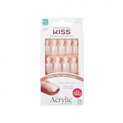 KISS Salon Acrylic Natural Press On Nails, Nail glue included, 'Rare', Nude, Short Size, Squoval Shape, Includes 28 Nails, 2g Glue, 1 Manicure Stick, 1 Mini File