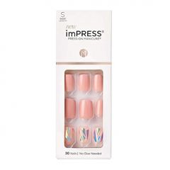 KISS imPRESS No Glue Mani Press On Nails, Design, Miracle', Pink, Short Size, Squoval Shape, Includes 30 Nails, Prep Pad, Instructions Sheet, 1 Manicure Stick, 1 Mini File