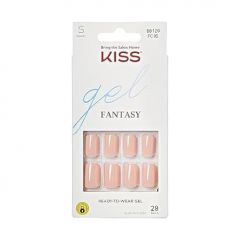 KISS Gel Fantasy Press On Nails, Nail glue included, 'Midnight Snacks', Dark Black, Short Size, Squoval Shape, Includes 28 Nails, 2g glue, 1 Manicure Stick, 1 Mini File