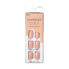 KISS imPRESS No Glue Mani Press On Nails, Color, 'Latte', Beige, Short Size, Squoval Shape, Includes 30 Nails, Prep Pad, Instructions Sheet, 1 Manicure Stick, 1 Mini File