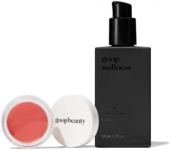 goop Beauty Cream Blush and Massage Oil Bundle | 0.5 oz Creamy Peach Cream Blush for a Sheer Pop of Color on Lips & Cheeks | 2 fl oz of Mess Free Oil for a Couples Massage or Self Care | Gift Set