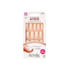 KISS Salon Acrylic Press On Nails, Nail glue included, 'Strong Enough', White, Long Size, Coffin Shape, Includes 28 Nails, 2g Glue, 1 Manicure Stick, 1 Mini File