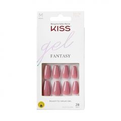 KISS Gel Fantasy Sculpted Long Fake Nails - Letter To Ur EX, Pink, Easy To Apply, Easy Removal, Up To 7 Day Wear, Medium Length, Coffin Shape, Long Lasting, Ultra Durable & Flexible | 28 Count