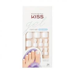 KISS Gel Fantasy Press On Toenails, Nail Glue Included, 'This is Classic', White, Short Size, Squoval Shape, Includes 24 Nails, 2g glue, 1 Manicure Stick, 1 Mini File