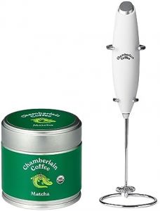 Chamberlain Coffee Matcha & Frother Bundle - 100% Organic Matcha Japanese Green Tea Powder, Vegan, Gluten-Free 1.06 Oz Tin - Handheld Electric Frother for Coffee, Matcha, Hot Chocolate and Drink Mixer