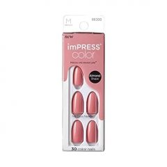 KISS imPRESS No Glue Mani Press On Nails, Color, 'Sweet Aroma', Pink, Medium Size, Almond Shape, Includes 30 Nails, Prep Pad, Instructions Sheet, 1 Manicure Stick, 1 Mini File