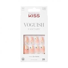 KISS Voguish Fantasy, Press-On Nails, Nail glue included, '4 Wheel Drive', Light Nude, Medium Size, Coffin Shape, Includes 28 Nails, 2G Glue, 1 Manicure Stick, 1 Mini File