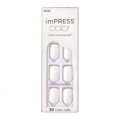 KISS imPRESS No Glue Mani Press On Nails, Color, 'Frosting', White, Short Size, Squoval Shape, Includes 30 Nails, Prep Pad, Instructions Sheet, 1 Manicure Stick, 1 Mini File