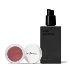 goop Beauty Cream Blush and Massage Oil Bundle | 0.5 oz Sheer Mauve Cream Blush for a Sheer Pop of Color on Lips & Cheeks | 2 fl oz of Mess Free Oil for a Couples Massage or Self Care | Gift Set