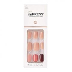 KISS imPRESS No Glue Mani Press On Nails, Design, Before Sunset', Multicolor, Short Size, Squoval Shape, Includes 30 Nails, Prep Pad, Instructions Sheet, 1 Manicure Stick, 1 Mini File