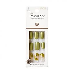 KISS imPRESS No Glue Mani Press On Nails, Design, Before Sunrise', Green, Short Size, Squoval Shape, Includes 30 Nails, Prep Pad, Instructions Sheet, 1 Manicure Stick, 1 Mini File