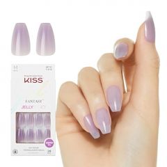 KISS Gel Fantasy Press On Nails, Nail glue included, 'Quince Jelly', Purple, Medium Size, Coffin Shape, Includes 28 Nails, 2g glue, 1 Manicure Stick, 1 Mini File