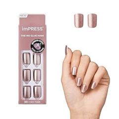 KISS imPRESS No Glue Mani Press On Nails, Color, 'Champagne Pink', Pink, Short Size, Squoval Shape, Includes 30 Nails, Prep Pad, Instructions Sheet, 1 Manicure Stick, 1 Mini File