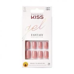 KISS Gel Fantasy Press On Nails, Nail glue included, 'Ribbons', Pink, Short Size, Squoval Shape, Includes 28 Nails, 2g glue, 1 Manicure Stick, 1 Mini File