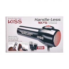 KISS Handle-Less 1875W Ceramic Tourmaline Hair Dryer, Effortless Styling Precision Blow Dryer, Cool Touch Nozzle, Triple-Layer Heat Insulation, Heat Resistant Cap, 3 Styling Attachments, Up to 450°F