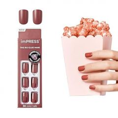 KISS imPRESS No Glue Mani Press On Nails, Color, Platonic Pink', Pink, Short Size, Squoval Shape, Includes 30 Nails, Prep Pad, Instructions Sheet, 1 Manicure Stick, 1 Mini File