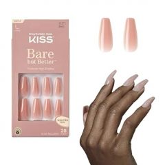 KISS Bare but Better Press On Nails, Nail glue included, 'Nude Glow', Orange, Long Size, Coffin Shape, Includes 28 Nails, 2g glue, 1 Manicure Stick, 1 Mini File