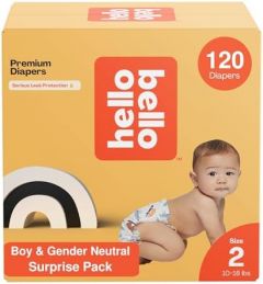 Hello Bello Diapers, Size 2 (10-16 lbs) Surprise Pack for Boys - 120 Count of Premium Disposable Baby Diapers, Hypoallergenic with Soft, Cloth-Like Feel - Assorted Boy & Gender Neutral Patterns 160002