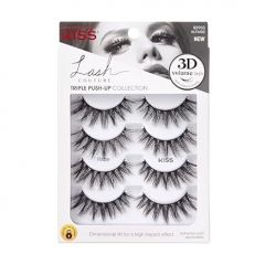 KISS Lash Couture Triple Push-Up False Eyelashes, 'Robe', 12 mm, Includes 4 Pairs Of Lashes, Contact Lens Friendly, Easy to Apply, Reusable Strip Lashes