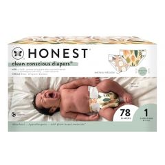 The Honest Company Clean Conscious Diapers | Plant-Based, Sustainable | Fall '24 Limited Edition Prints | Club Box, Size 1 (8-14 lbs), 78 Count